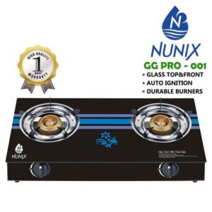 Nunix Tampered Glass Two Burner Table Top Gas Cooker :GG PRO-001