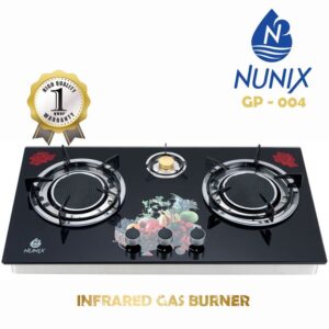 Nunix 3 Burner Low Gas Consumption Glass Top Table Infrared Cooker