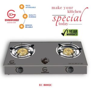 Eurochef Table Top Two Burner Gas Cooker- Silver.