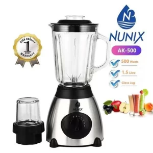 Nunix AK-500 Powerful 500W 2 In 1 Blender With Unbreakable Glass Jar and grinding machine - 1.5L