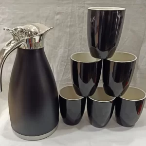 6pc Mug Black And Flask Set