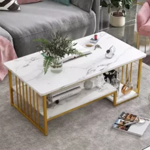 Modern Luxury Marble Effect Coffee Table White normal