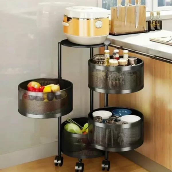 Round Fruit Rack Rotating 4-tier Black