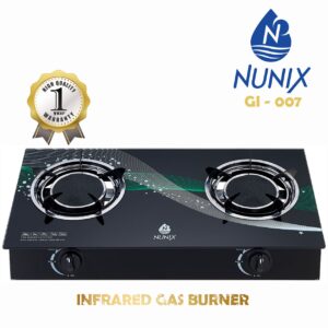 Nunix G1 007 Glass Table Top Double Burner Gas Stove