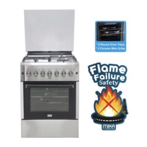 Standing Cooker, 50cm x 60 cm, 3 Gas Burner + 1 Electric Plate & Electric Oven, Silver