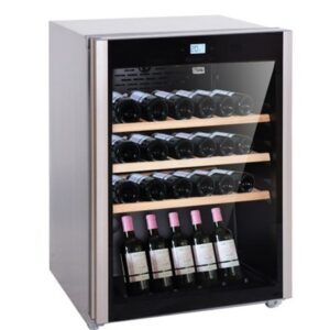 Wine Chiller, 43 Bottles, Oak Shelves, Black