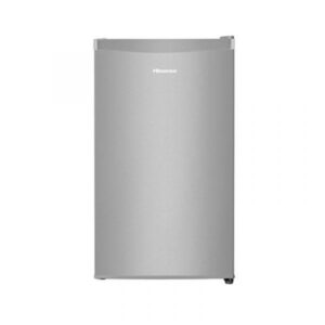 a silver hisense refrigerator with a white background